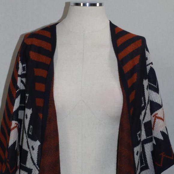 Blue & Orange Wool Tribal Fringe Shawl - Picture 6 of 15